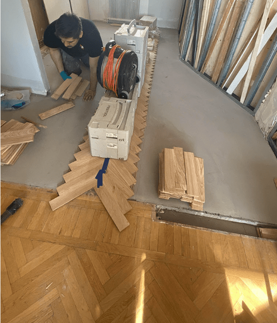 flooring with herringbone parquet in Stockholm